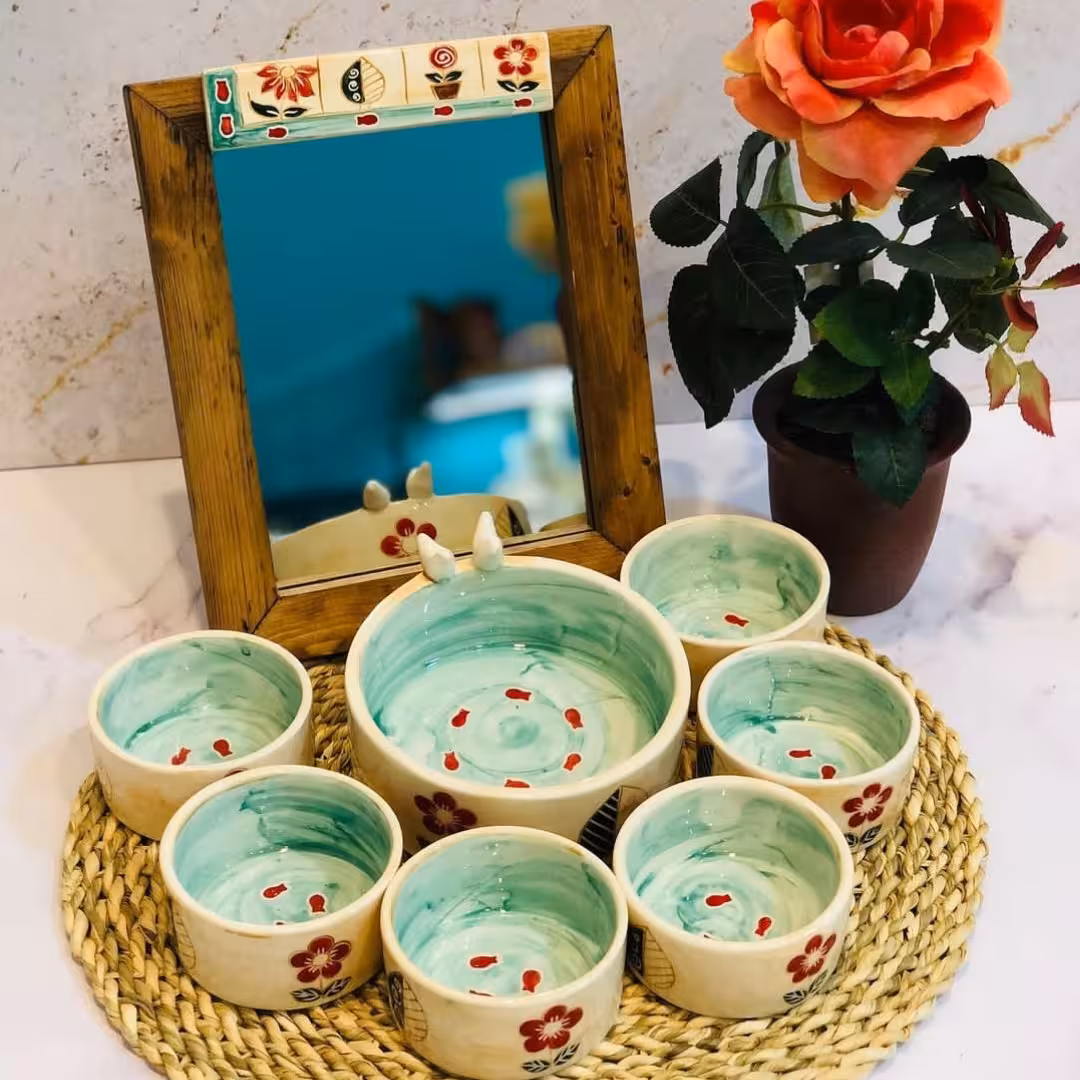 هفت سین دستساز سرامیک کوره دیده در طرح و رنگ متفاوت 