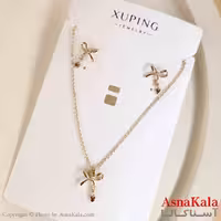 نیم ست زنانه ژوپینگ مدل پاپیونی شامل گوشواره و گردنبند کد NIM14776W