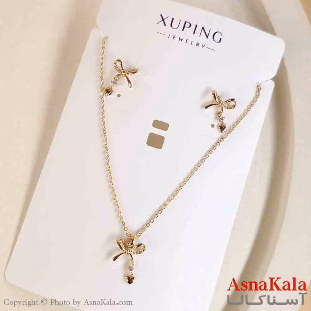 نیم ست زنانه ژوپینگ مدل پاپیونی شامل گوشواره و گردنبند کد NIM14776W