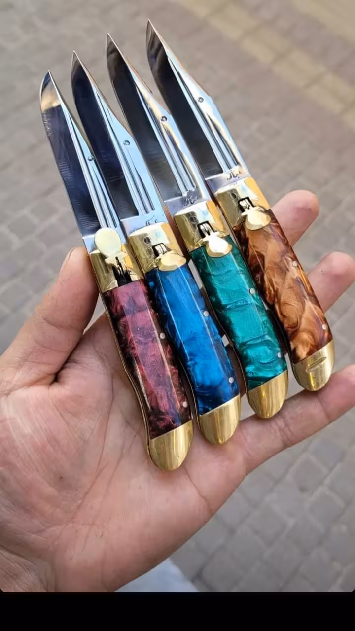 چاقو کارد  جیبی  تاشو فشاری دست ساز زنجان دسته اپوکسی