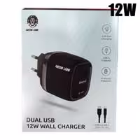 آداپتور شارژر 2پورت 3پین بهمراه کابل  2.4A 12w Green Lion uk plug type C