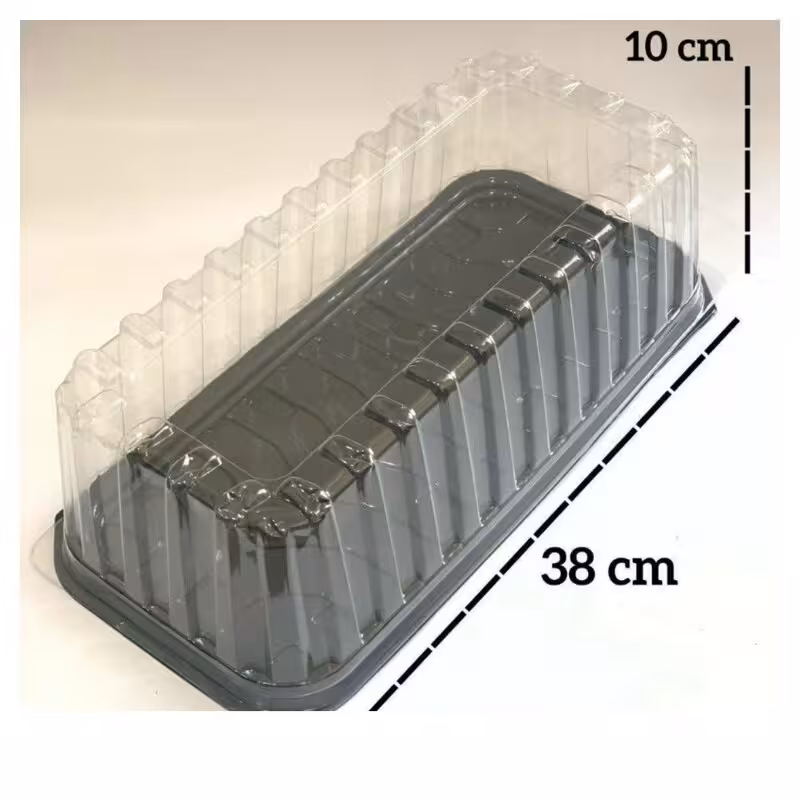 ظرف حمل کیک مستطیل طلقی طول 38 سانت ارتفاع 10 سانت