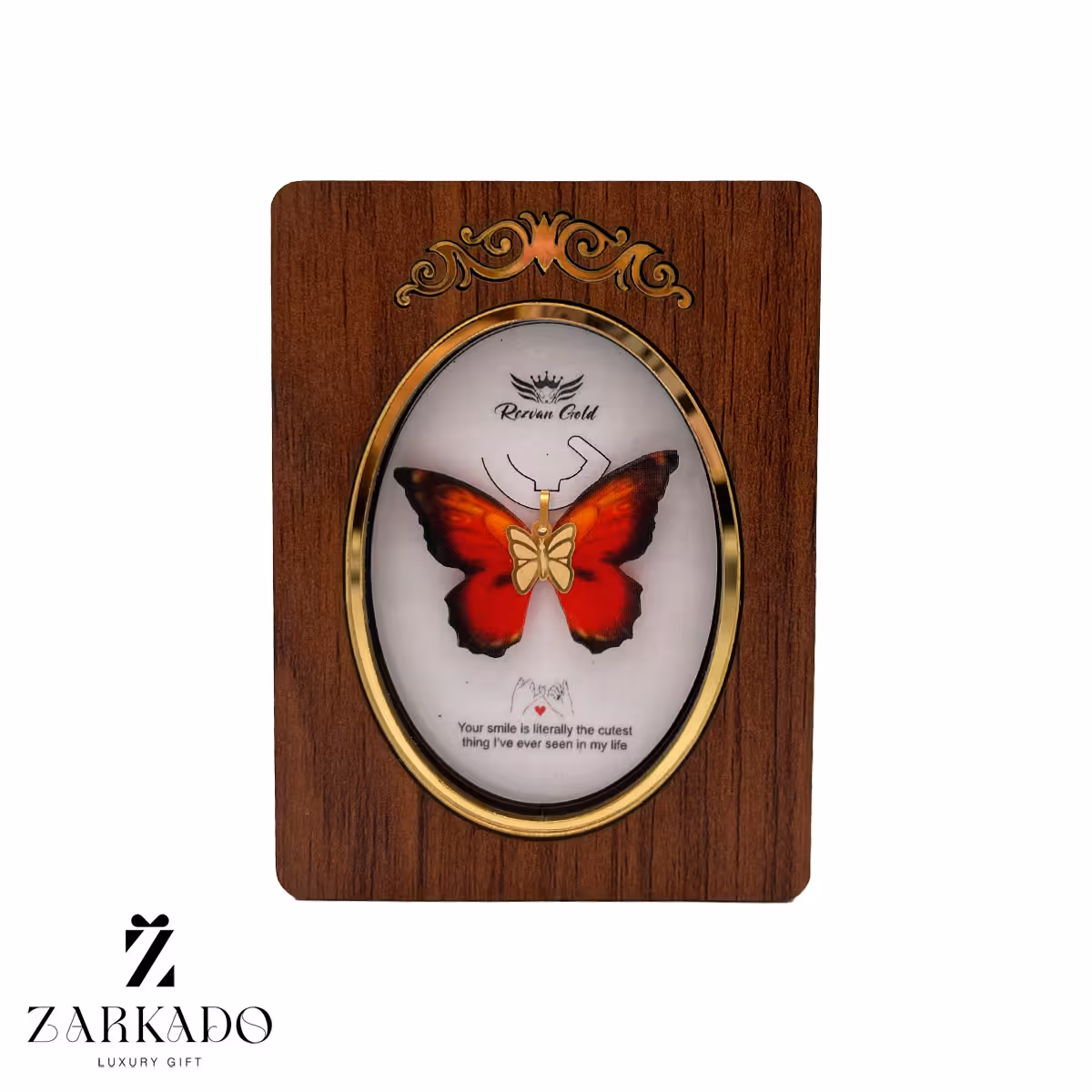 پلاک طلا پروانه پارچه ای مشکی نارنجی کد P17297