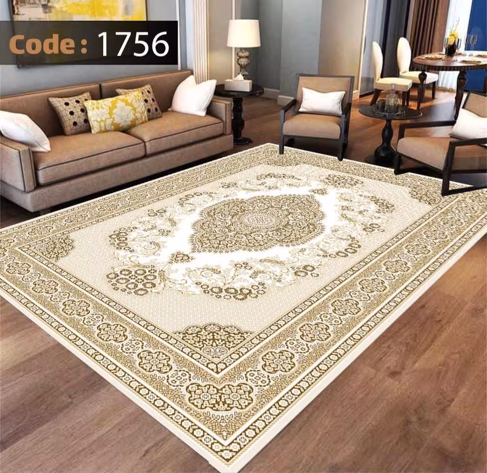 کاورفرش روفرشی دورکشدار گوشه لیفه ای کرم  قهوه ای کد 1756
