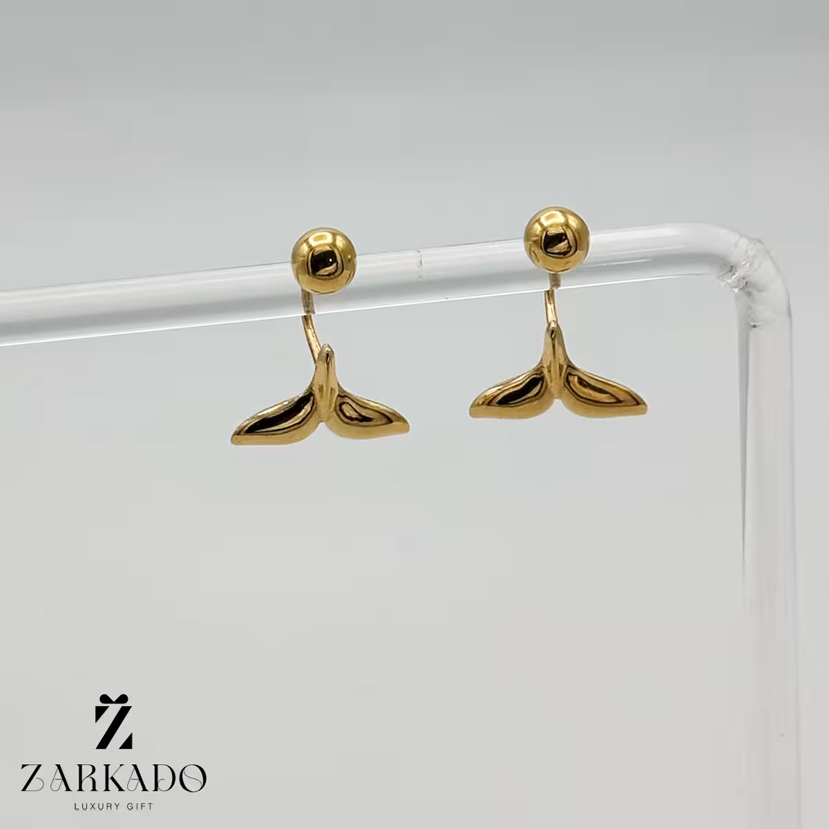 گوشواره ژاکت طلا طرح دم وال کد E17130