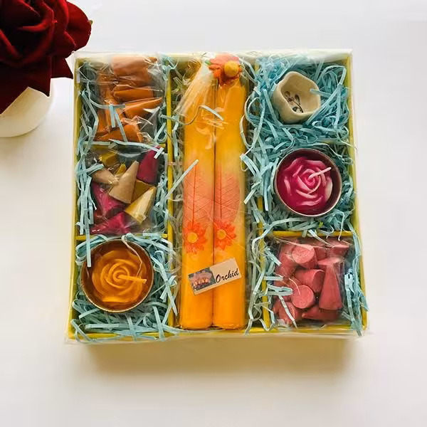 پک عود هدیه تایلندی زرد Thai Incense Cone & Sticks Gift Box