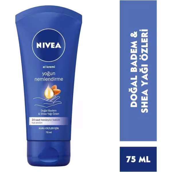 کرم دست Nivea حاوی عصاره بادام و شی باتر مخصوص پوست های خشک و خیلی خشک حجم 75میل ساخت آلمان
