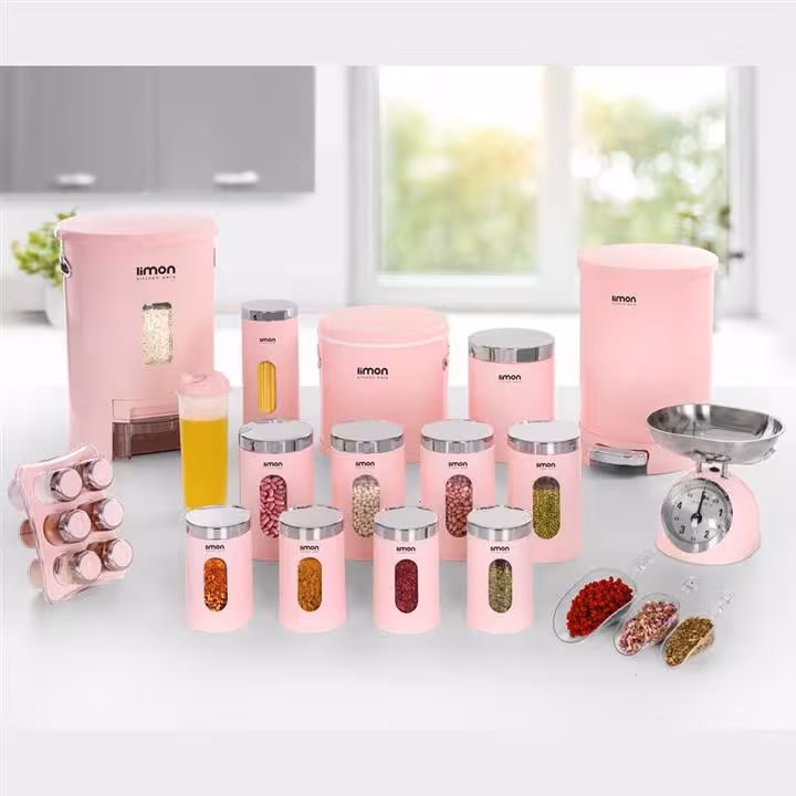 سرویس آشپزخانه گرد لیمون22پارچه درب شفاف صورتی