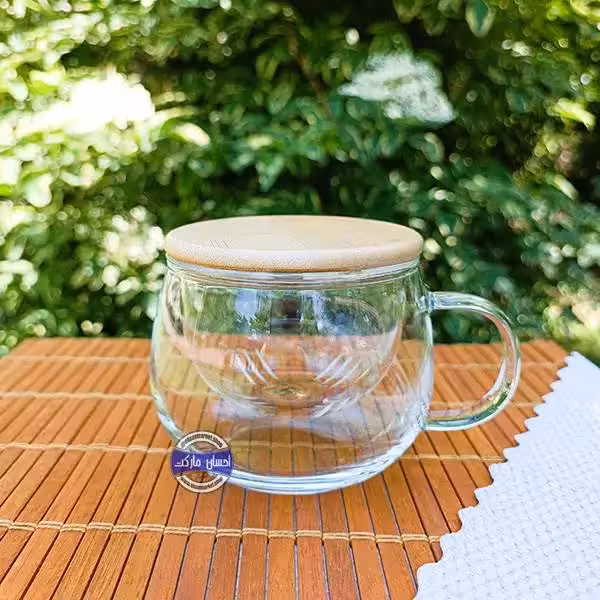 ماگ دمنوش پیرکس درب بامبو