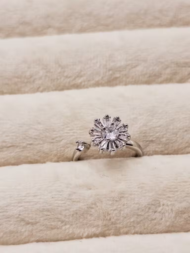 انگشتر جواهری طرح گل اسپینری(چرخان) فری سایز مدل جدید