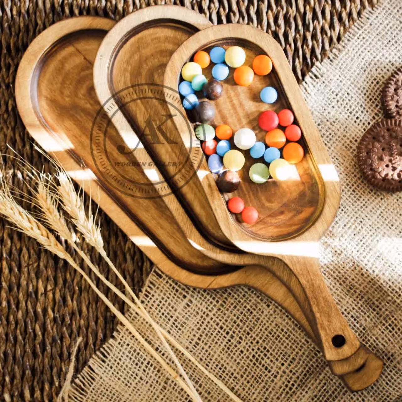 ظرف چوبی راکتی تخته سرو چوبی 3عددی