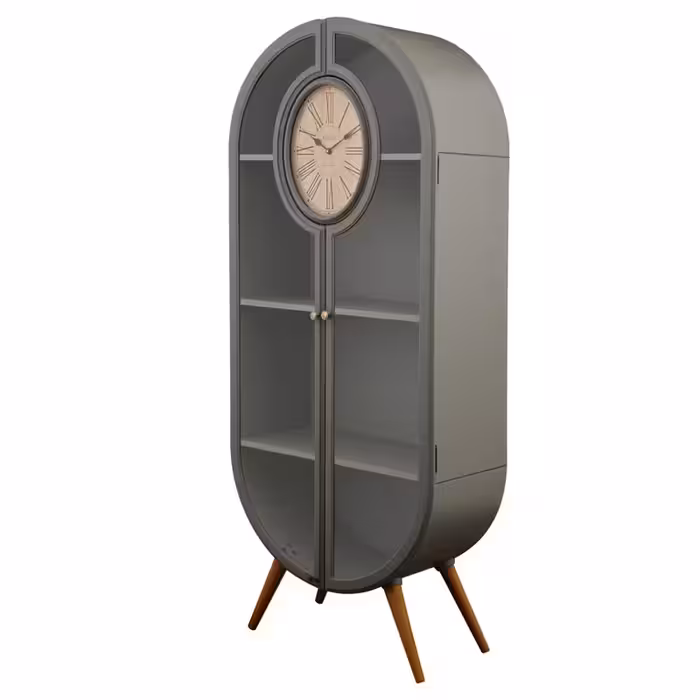 ويترين کتابخانه چوبی همراه با ساعت لوتوس کد محصول: HGDC-82-WOODHILL-GRAY