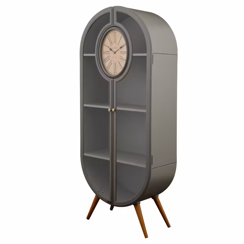 ويترين کتابخانه چوبی همراه با ساعت لوتوس کد محصول: HGDC-82-WOODHILL-GRAY