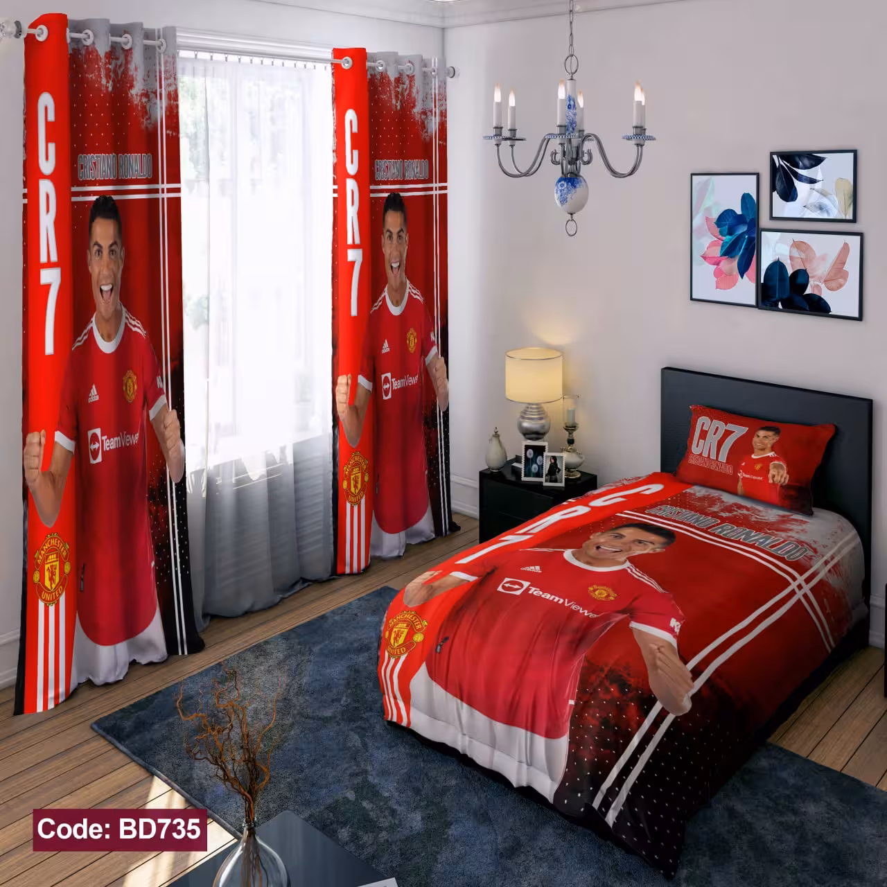 پرده پانچی مخمل چاپی پسرانه کد 735