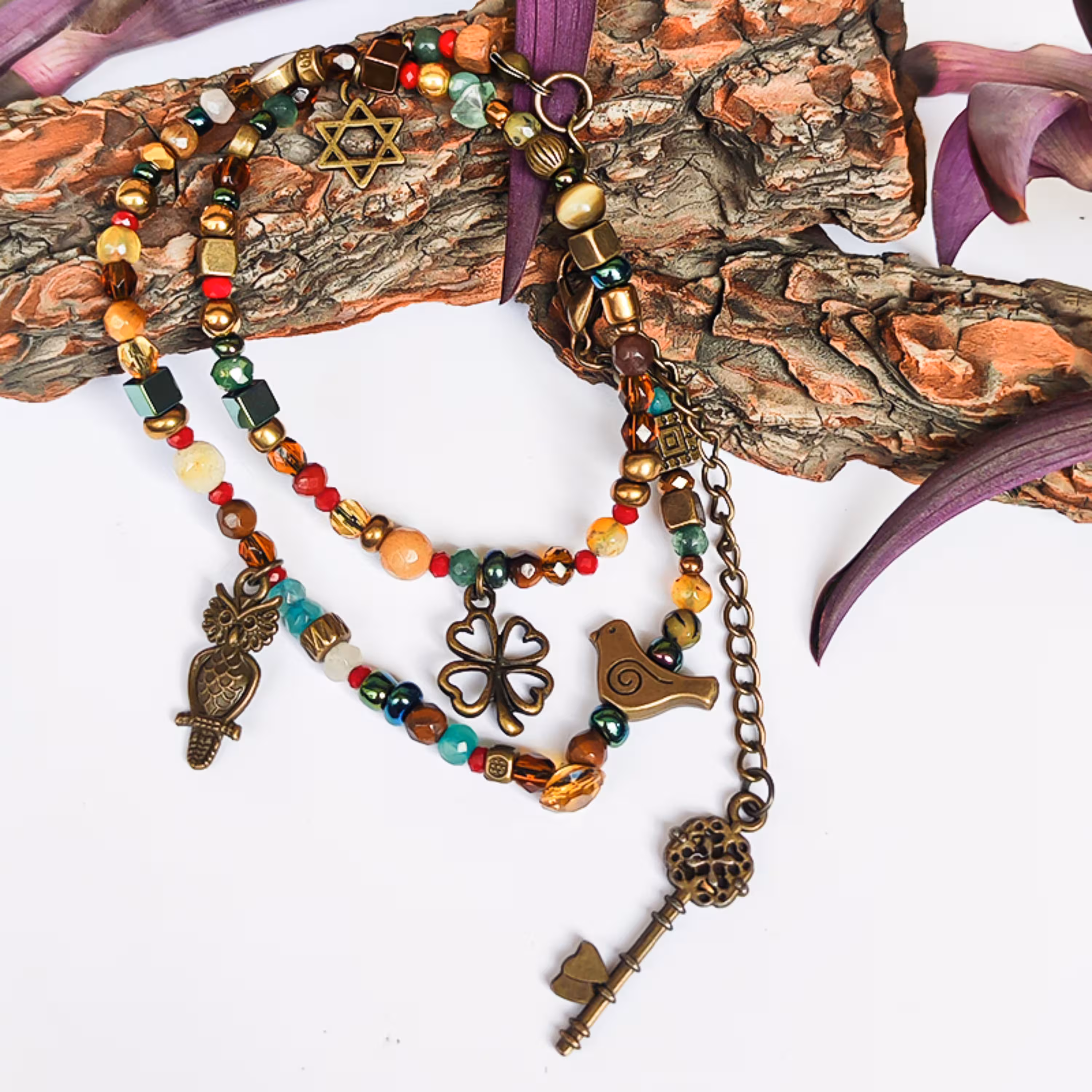 دستبند چند  سنگجغد و ستاره 