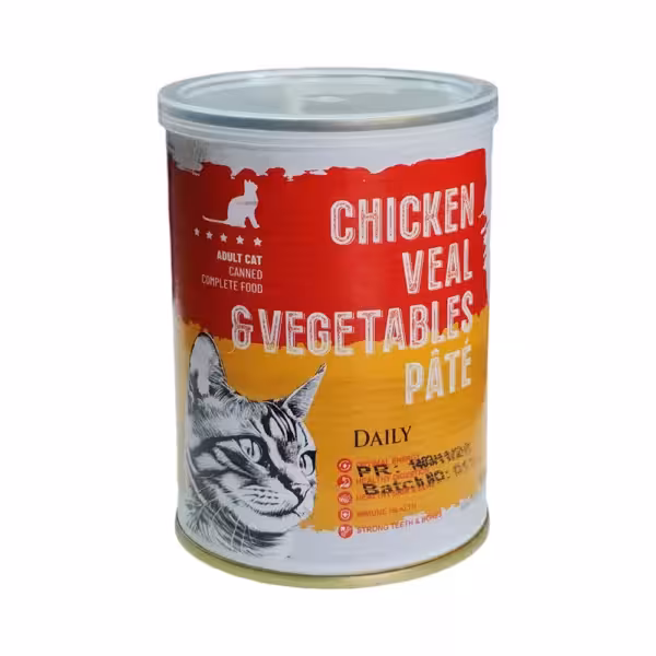 کنسرو پته گوشت گوساله و مرغ با سبزیجات مخصوص گربه بالغ 400 گرمی