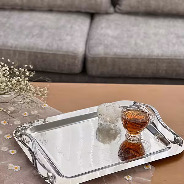 سینی استیل مستطیل دسته دار سایز متوسط