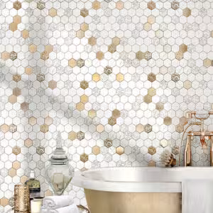 کاشی لوکس مدل رایان شش ضلعی سرامیک چیتا البرز سفید طلایی