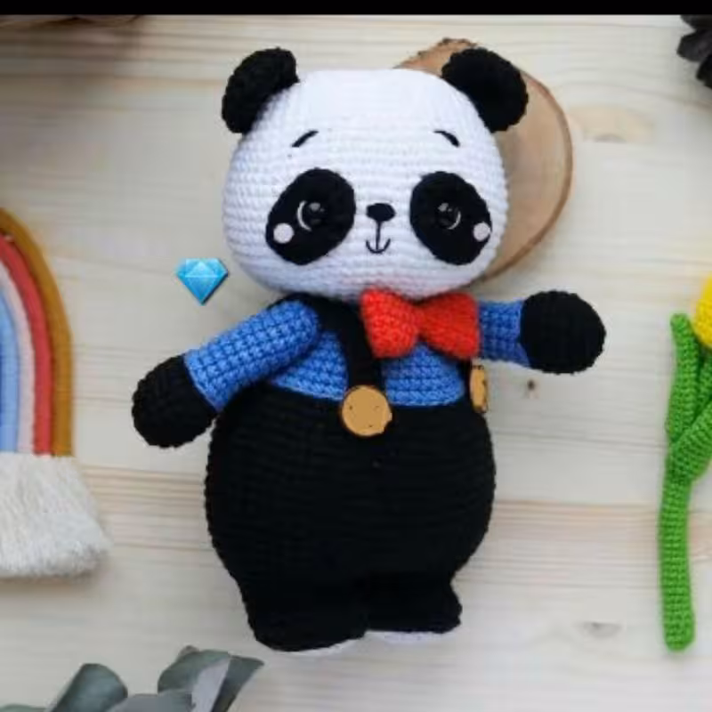 عروسک بافتنی پاندا،17سانتی بافت بارنگ دلخواه شما