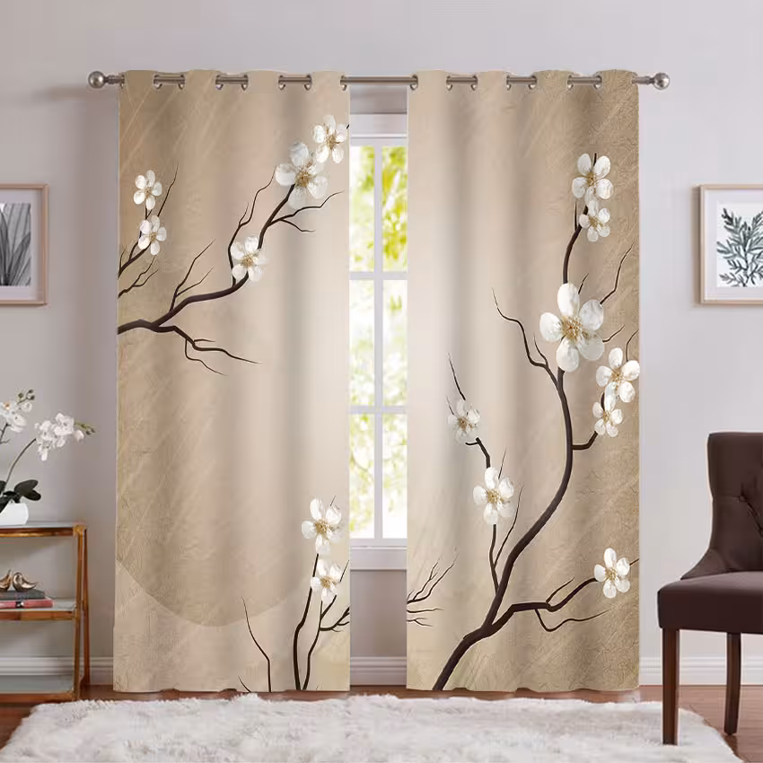 پرده ساده طرح برگ و گل PK-7451