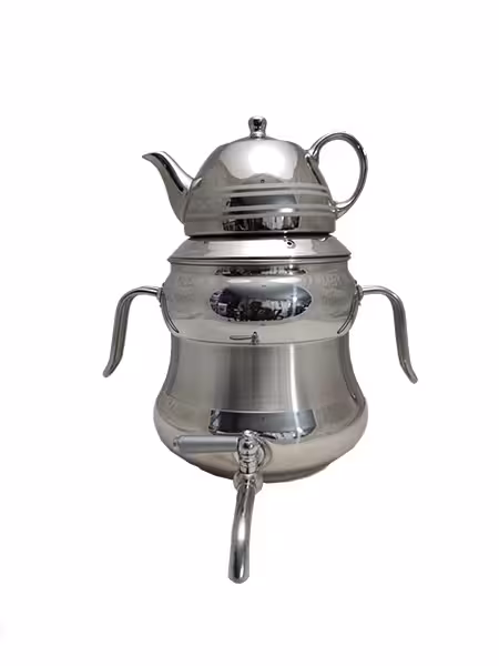 کتری و قوری نزاز 4020 تمام کروم دسته استیل ساده