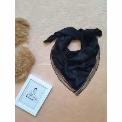 مینی اسکارف کوپرا نخی دور دانتل رنگ مشکی