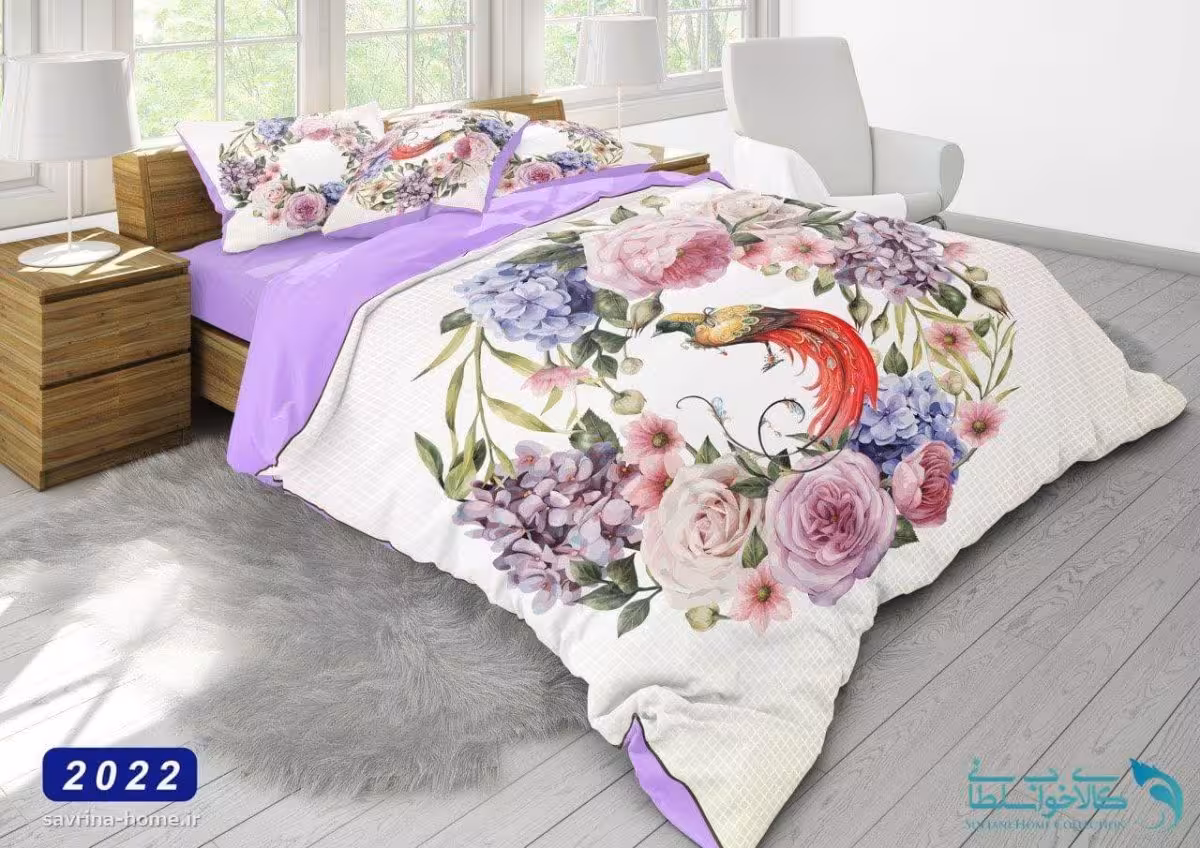 سرویس لحاف سه بعدی مدل رز و طاووس کد 2022 دونفره 6 تکه