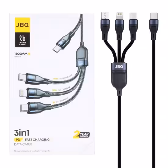 کابل تبدیل فست شارژ سه کاره جی بی کیو مدل CA-533 به طول 1.5 متر