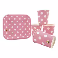 بشقاب و لیوان تم تولد خالدار صورتی