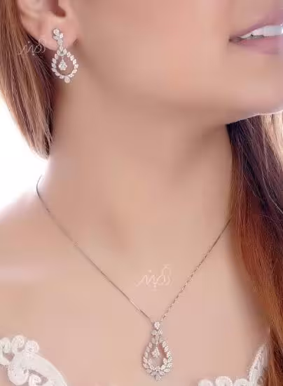 💍نیم ست جواهری (با زنجیر ) با طراحی ژورنالی جواهرات بروز دنیا ؛ نقره عیار 925 (N_4121)