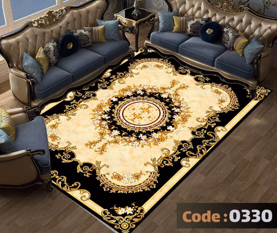 کاورفرش روفرشی دورکشدار گوشه لیفه ای کرم  قهوه ای کد 0330