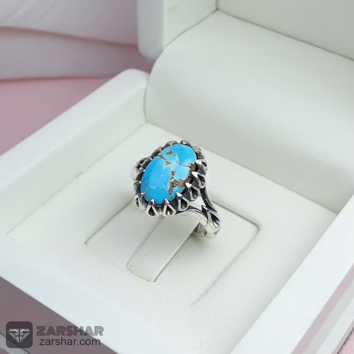 انگشتر فیروزه نیشابوری با رکاب ماشینی