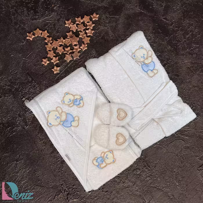 ست 5 تکه حوله نوزادی طرح خرس رنگ سفید