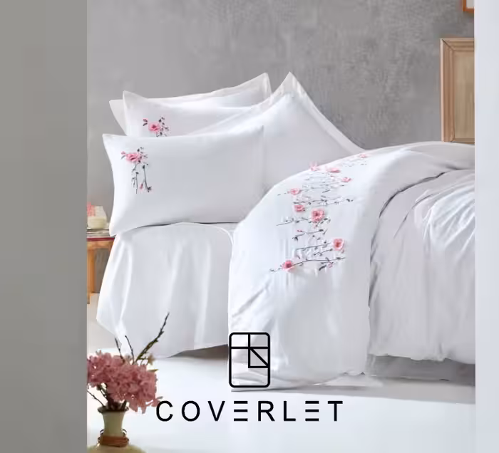 روتختی دونفره سفید طرح‌دار کاوری Perla