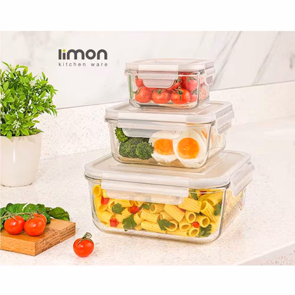 ست ظروف شیشه ای 6 پارچه مربع  لیمون