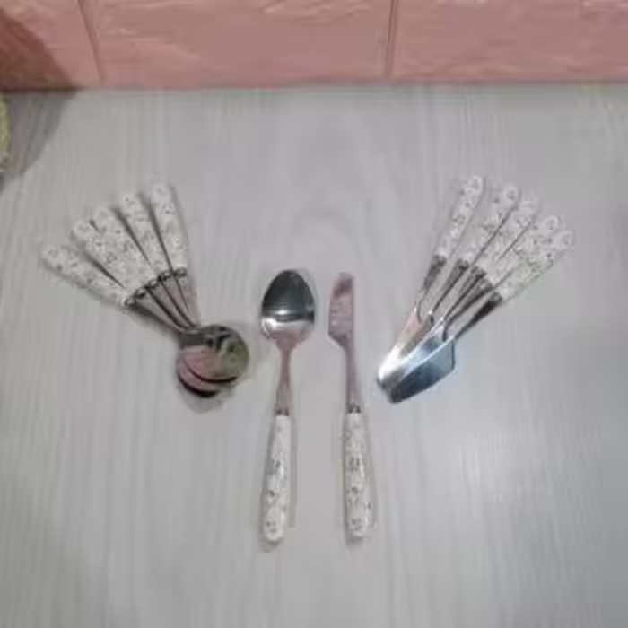 کاردکره خوری و قاشق مرباخوری دسته سرامیک گل ریز