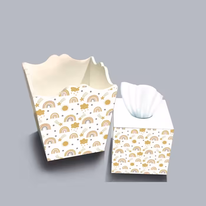 ست سطل و جا دستمال چوبی کودک طرح رنگین کمان کد A2394