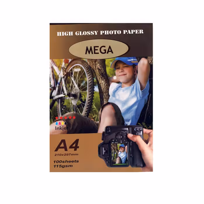 کاغذ فتو گلاسه براق 115 گرم A4 مگا 100 برگی
