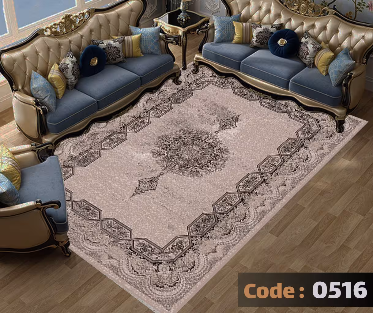 کاورفرش روفرشی دورکشدار گوشه لیفه ای لاکی ، آبی و متنوع کد 0516