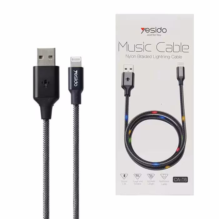 کابل موزیک USB به لایتنینگ یسیدو YESIDO CA-T6 طول 1.2 متر 2.4 آمپر