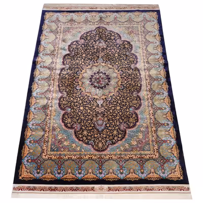 فرش ماشینی کد 360 طرح ترنجی زمینه سرمه ای