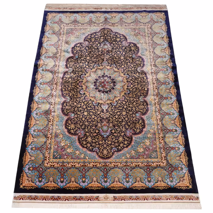 فرش ماشینی کد 360 طرح ترنجی زمینه سرمه ای