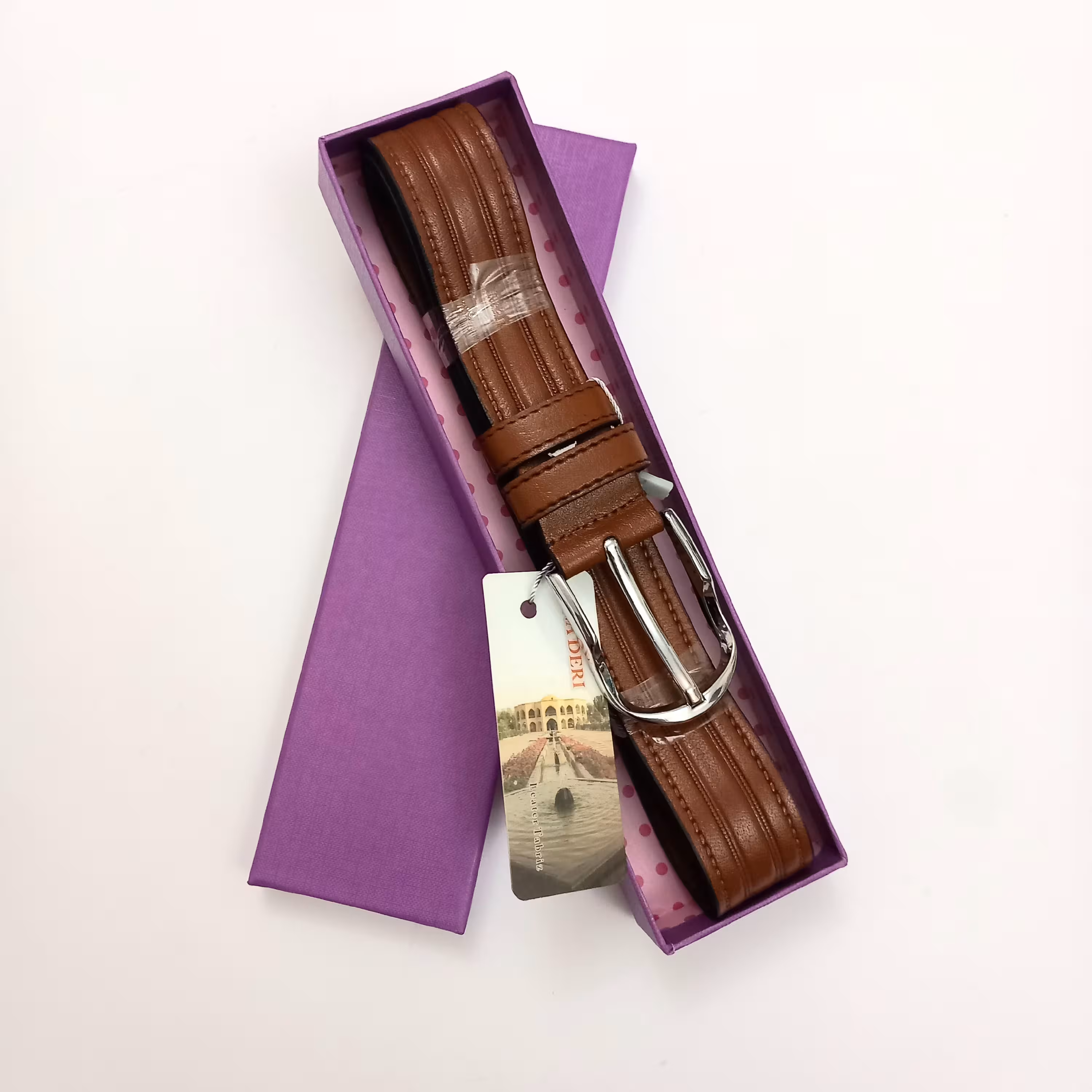 کمربند چرم تک لایه با چرم گاومیش اصل ترک باجعبه کادویی و ارسال رایگان 