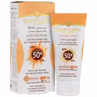 کرم ضد آفتاب SPF50 فاقد جاذب های شیمیایی بژ طبیعی سان سیف sunsafe