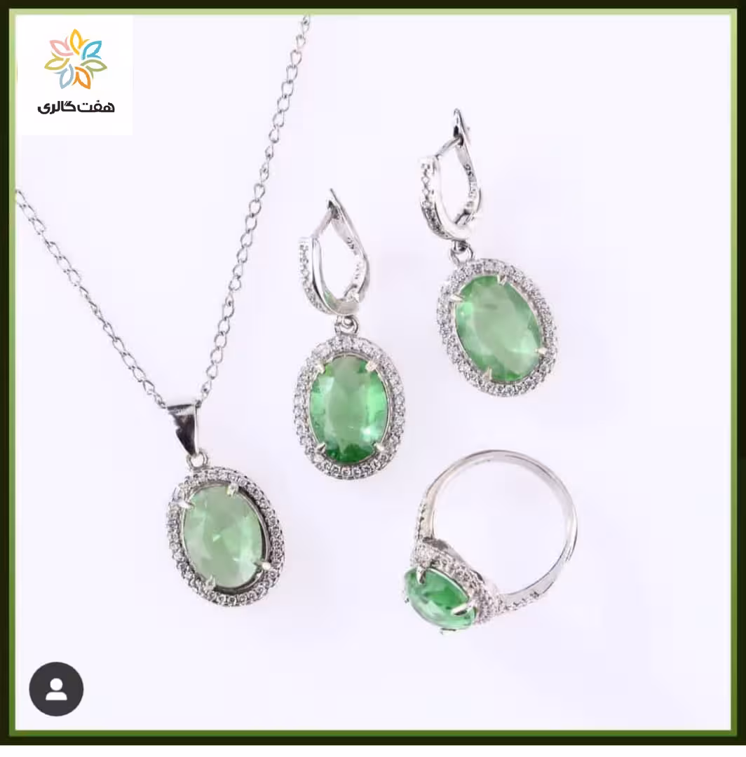نیم ست نقره زنانه دستساز با نگین اپسیدین سبز کد 101806