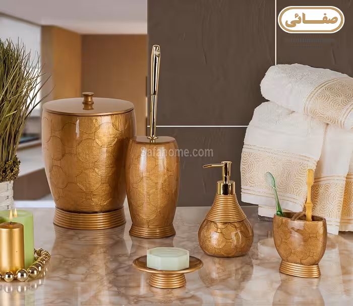 سرویس بهداشتی 6 تکه رزین طلایی طرح Circle