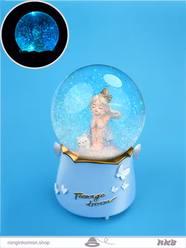 گوی موزیکال دختر نشسته و گربه Sitting girl and cat snow globe