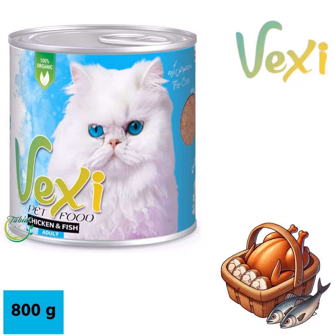 کنسرو گربه وکسی طعم گوشت مرغ و ماهی 800 گرم