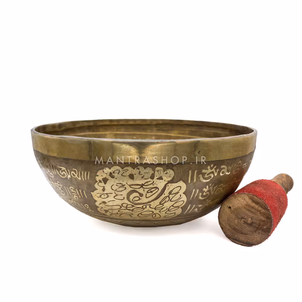 کاسه تبتی دست ساز اصل مدل حکاکی طرح درخت زندگی قطر دهانه 22.5 سانتی متر