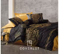 روتختی دونفره مشکی طلایی طرح‌دار کاوری Alvina